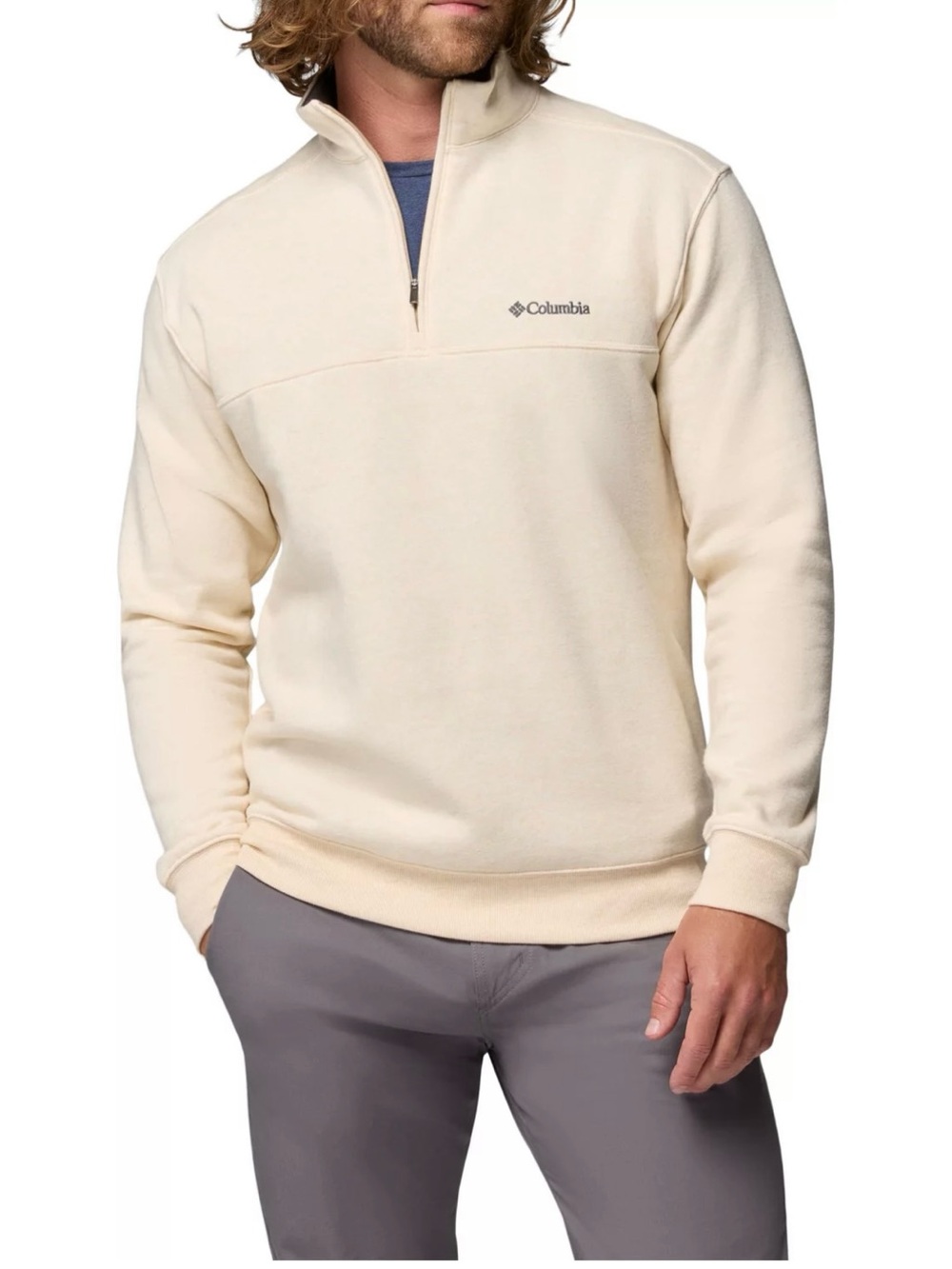 Columbia Men's Cream Quarter-Zip Fleece Pullover